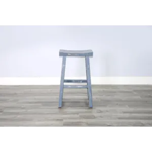 MARINA Ocean Blue 30"H Saddle Seat Stool, Wood Seat