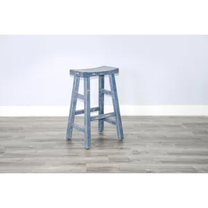 MARINA Ocean Blue 30"H Saddle Seat Stool, Wood Seat