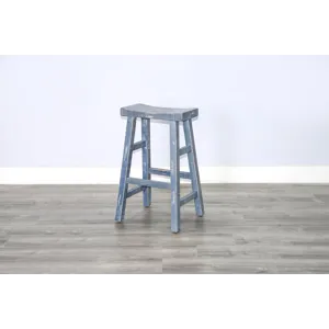 MARINA Ocean Blue 30"H Saddle Seat Stool, Wood Seat