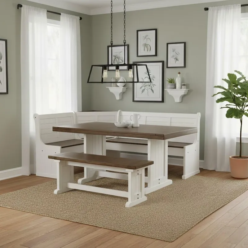 PASADENA BF Nook Long Bench & Corner Back, Wood Seat