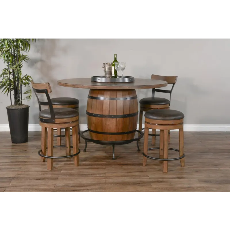 DOE VALLEY Round Pub Table w/ Wine Barrel Base
