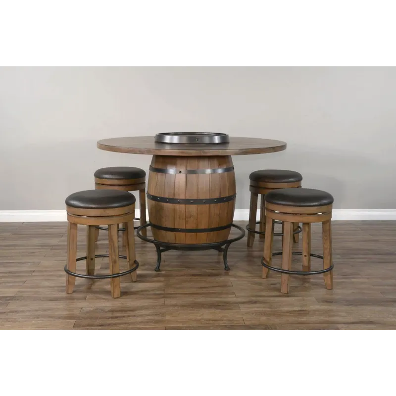 DOE VALLEY Round Pub Table w/ Wine Barrel Base