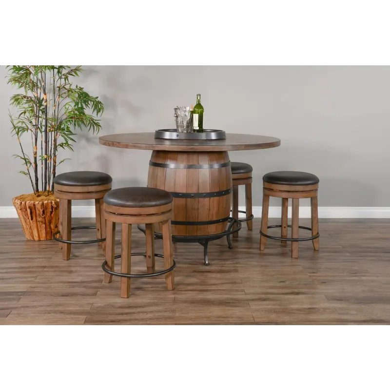 DOE VALLEY Round Pub Table w/ Wine Barrel Base