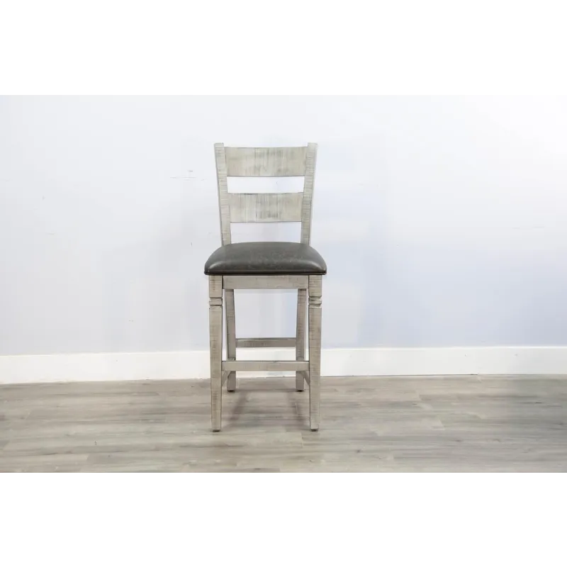 ALPINE GREY 30"H Ladderback Barstool, Cushion Seat