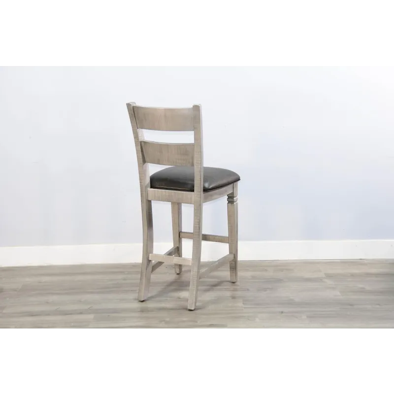 ALPINE GREY 30"H Ladderback Barstool, Cushion Seat
