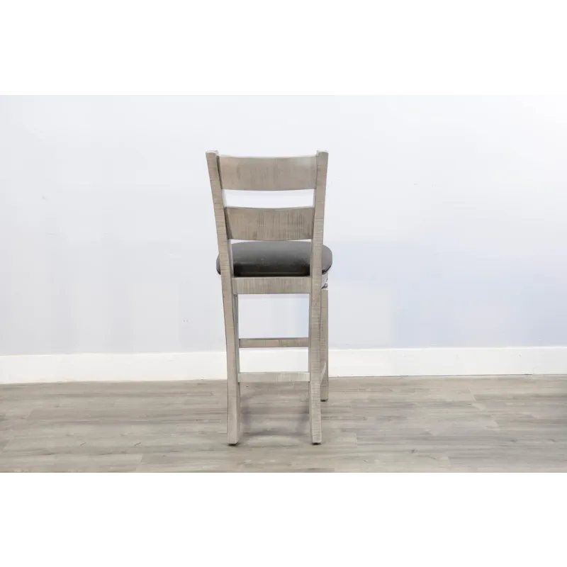 ALPINE GREY 30"H Ladderback Barstool, Cushion Seat