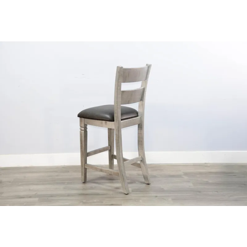 ALPINE GREY 30"H Ladderback Barstool, Cushion Seat