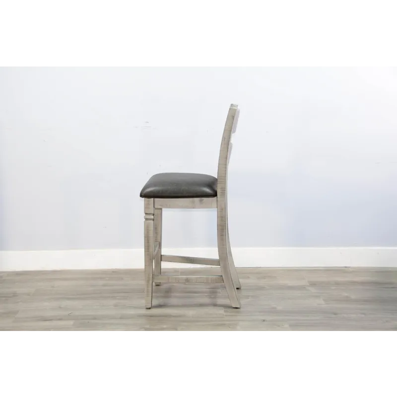 ALPINE GREY 30"H Ladderback Barstool, Cushion Seat