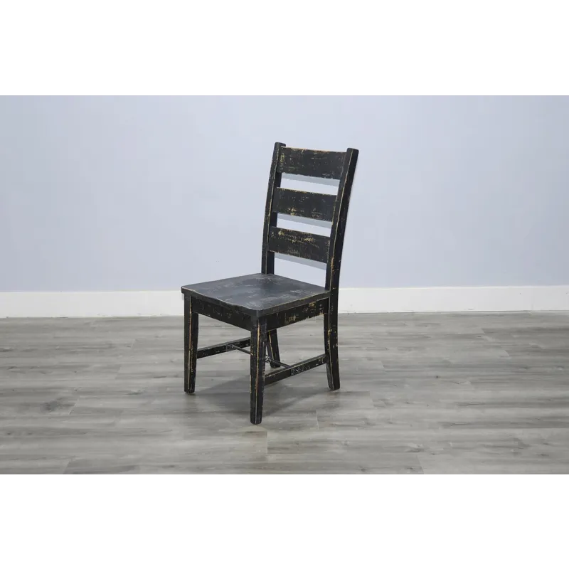 MARINA Black Sand Ladderback Chair w/ Turnbuckle, Wood Seat