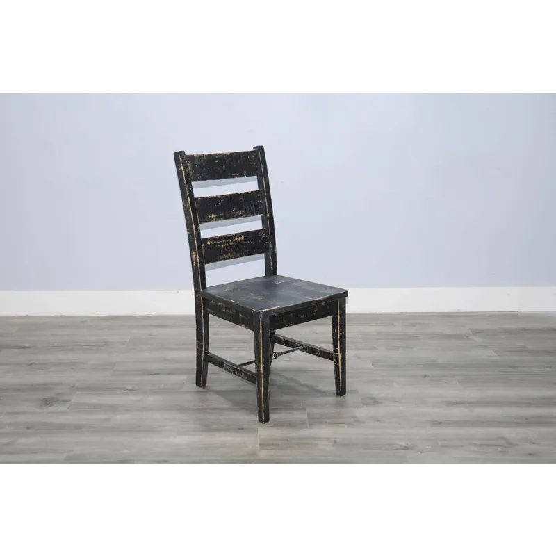 MARINA Black Sand Ladderback Chair w/ Turnbuckle, Wood Seat