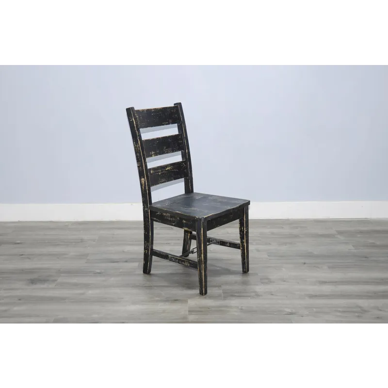 MARINA Black Sand Ladderback Chair w/ Turnbuckle, Wood Seat