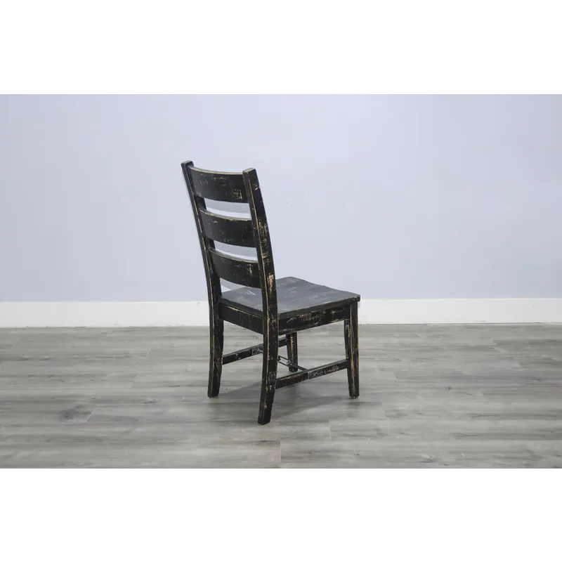 MARINA Black Sand Ladderback Chair w/ Turnbuckle, Wood Seat