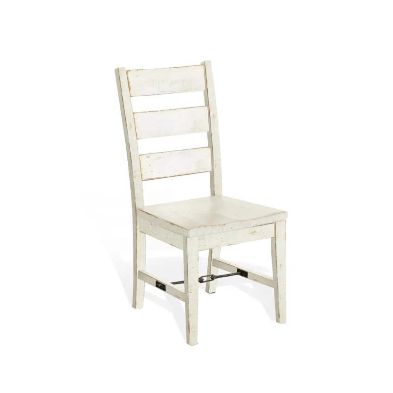 MARINA White Sand Ladderback Chair w/ Turnbuckle, Wood Seat