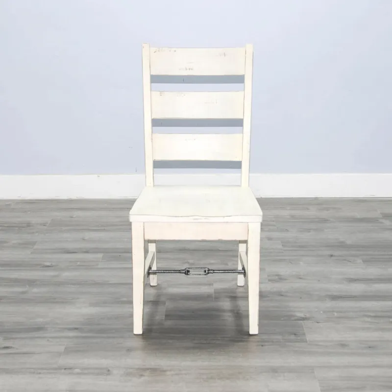 MARINA White Sand Ladderback Chair w/ Turnbuckle, Wood Seat