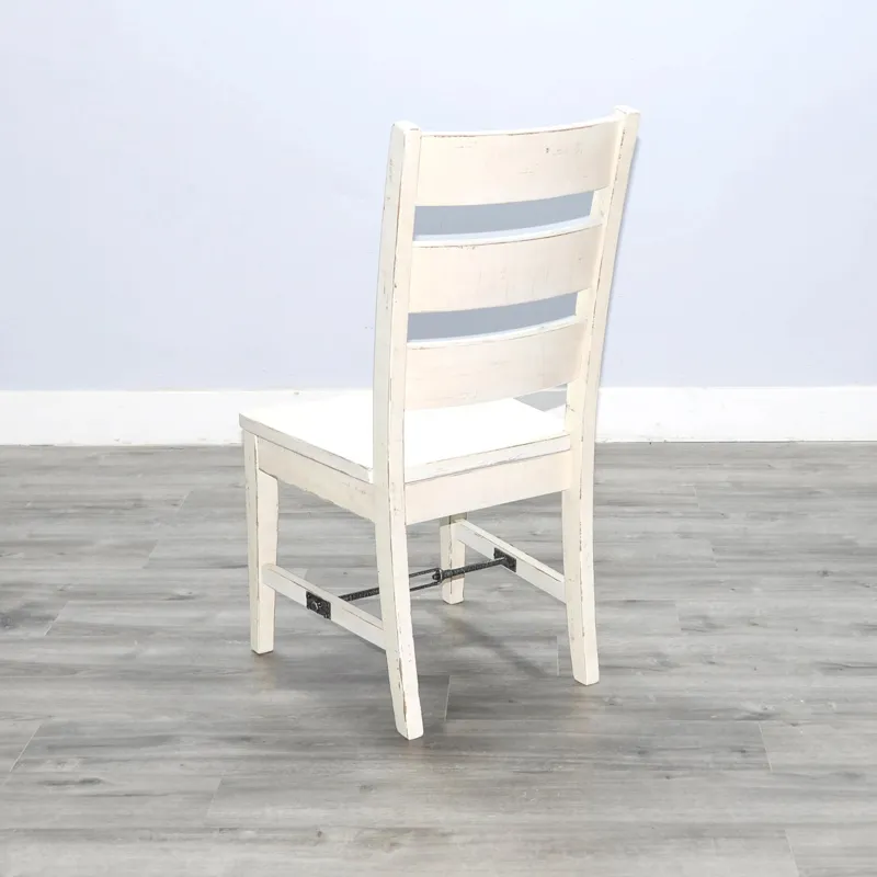 MARINA White Sand Ladderback Chair w/ Turnbuckle, Wood Seat