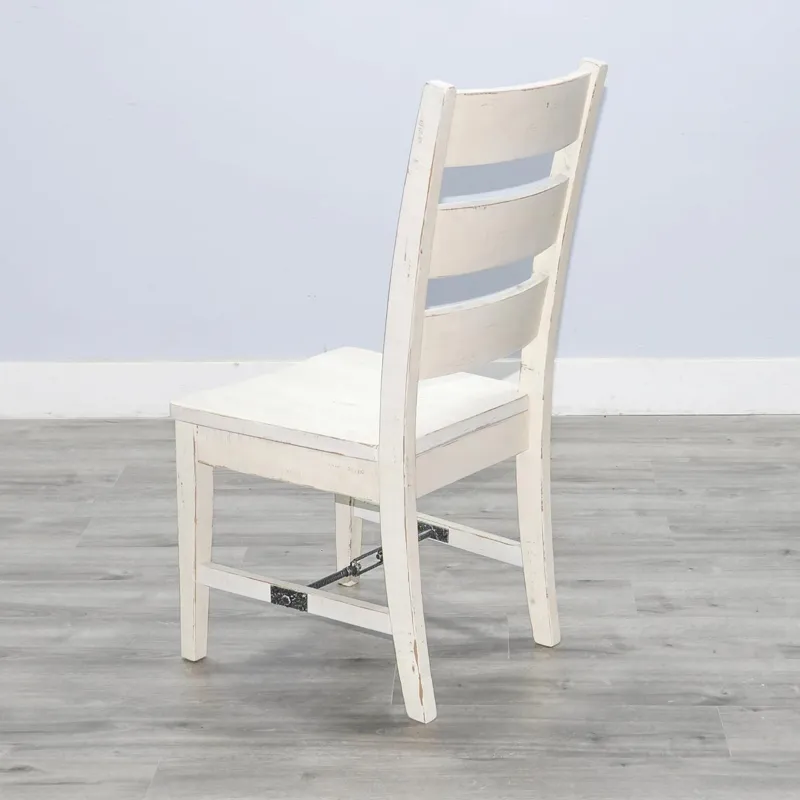 MARINA White Sand Ladderback Chair w/ Turnbuckle, Wood Seat
