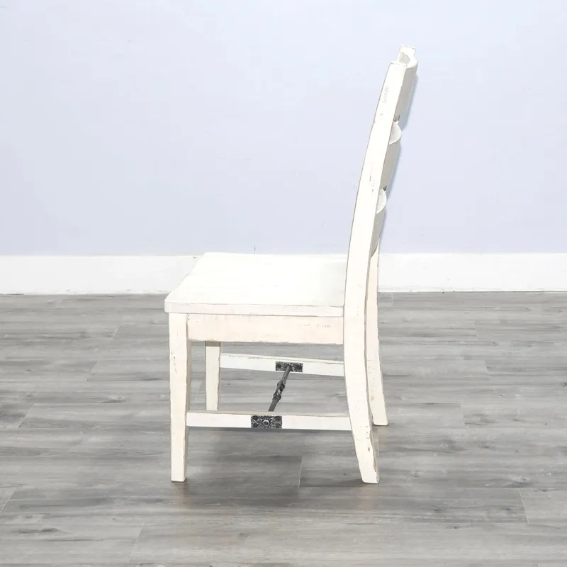 MARINA White Sand Ladderback Chair w/ Turnbuckle, Wood Seat