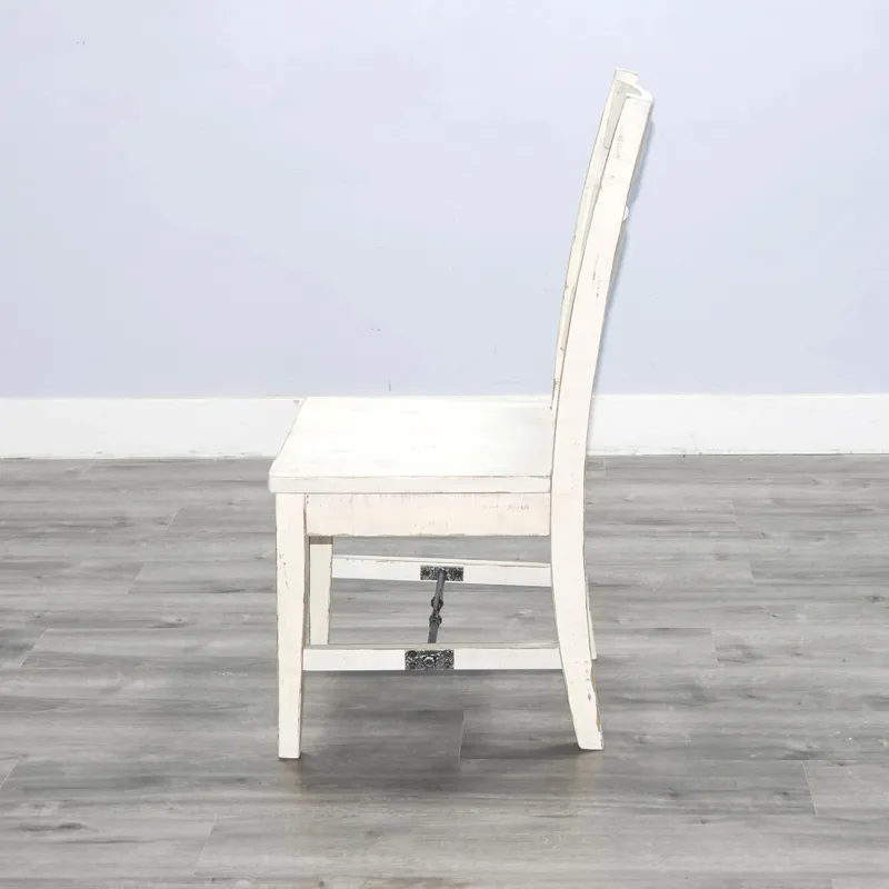 MARINA White Sand Ladderback Chair w/ Turnbuckle, Wood Seat