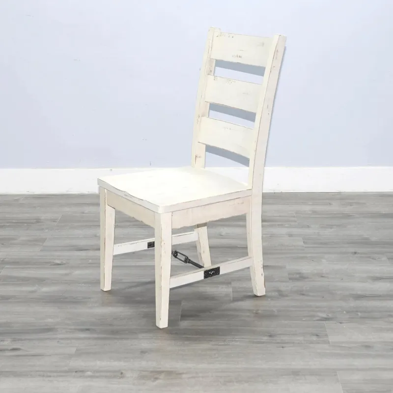 MARINA White Sand Ladderback Chair w/ Turnbuckle, Wood Seat