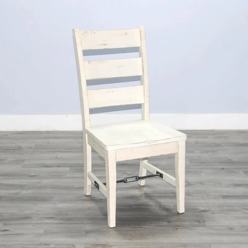 MARINA White Sand Ladderback Chair w/ Turnbuckle, Wood Seat