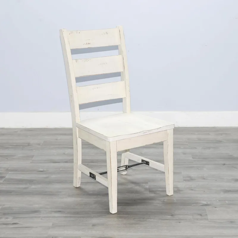 MARINA White Sand Ladderback Chair w/ Turnbuckle, Wood Seat