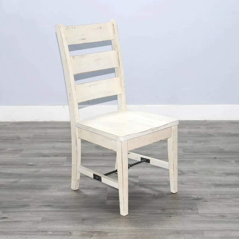 MARINA White Sand Ladderback Chair w/ Turnbuckle, Wood Seat