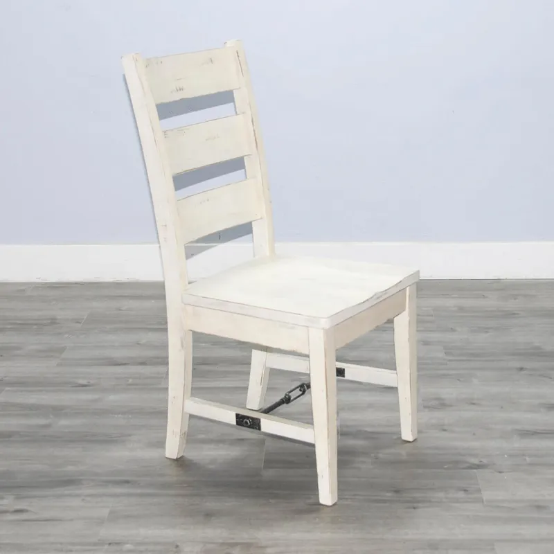 MARINA White Sand Ladderback Chair w/ Turnbuckle, Wood Seat