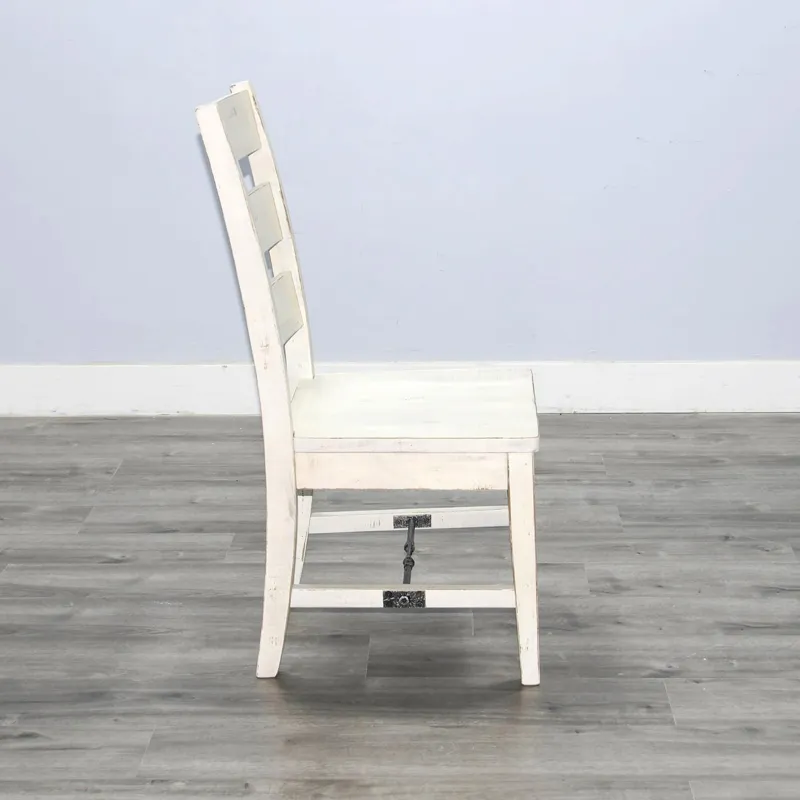 MARINA White Sand Ladderback Chair w/ Turnbuckle, Wood Seat