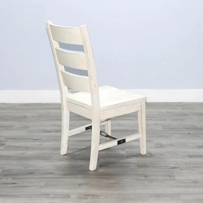 MARINA White Sand Ladderback Chair w/ Turnbuckle, Wood Seat