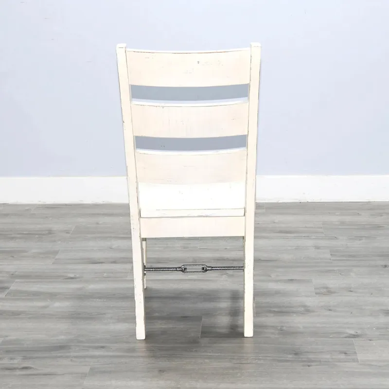 MARINA White Sand Ladderback Chair w/ Turnbuckle, Wood Seat