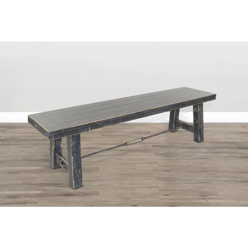 MARINA 64" Black Sand Bench w/ Turnbuckle, Wood Seat
