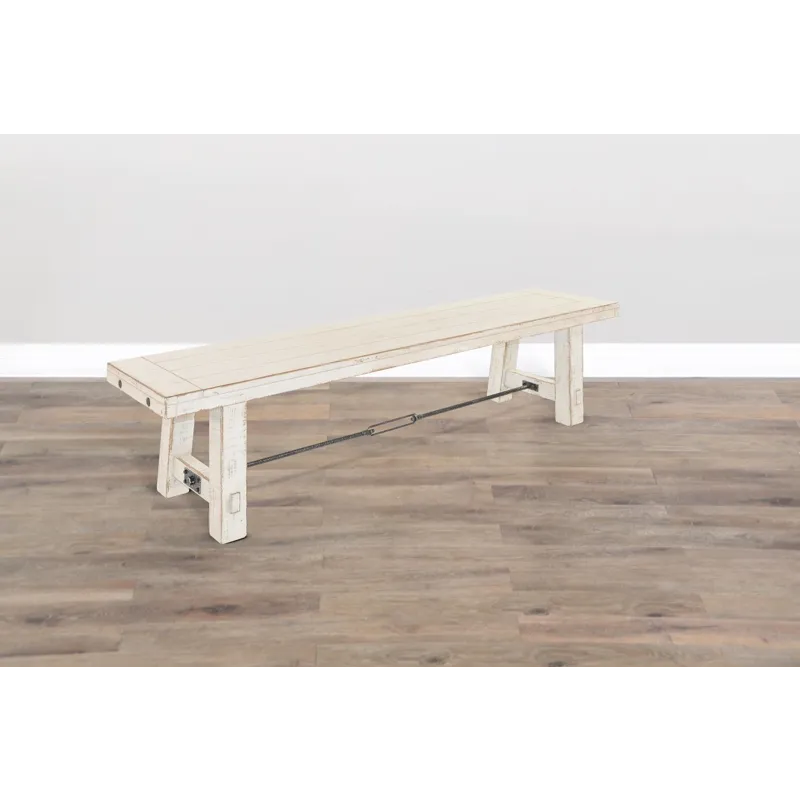 MARINA 64" White Sand Bench w/ Turnbuckle, Wood Seat