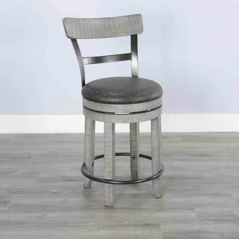 ALPINE GREY 24"H Swivel Barstool, Cushion Seat