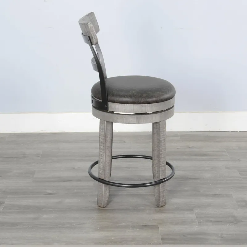 ALPINE GREY 24"H Swivel Barstool, Cushion Seat
