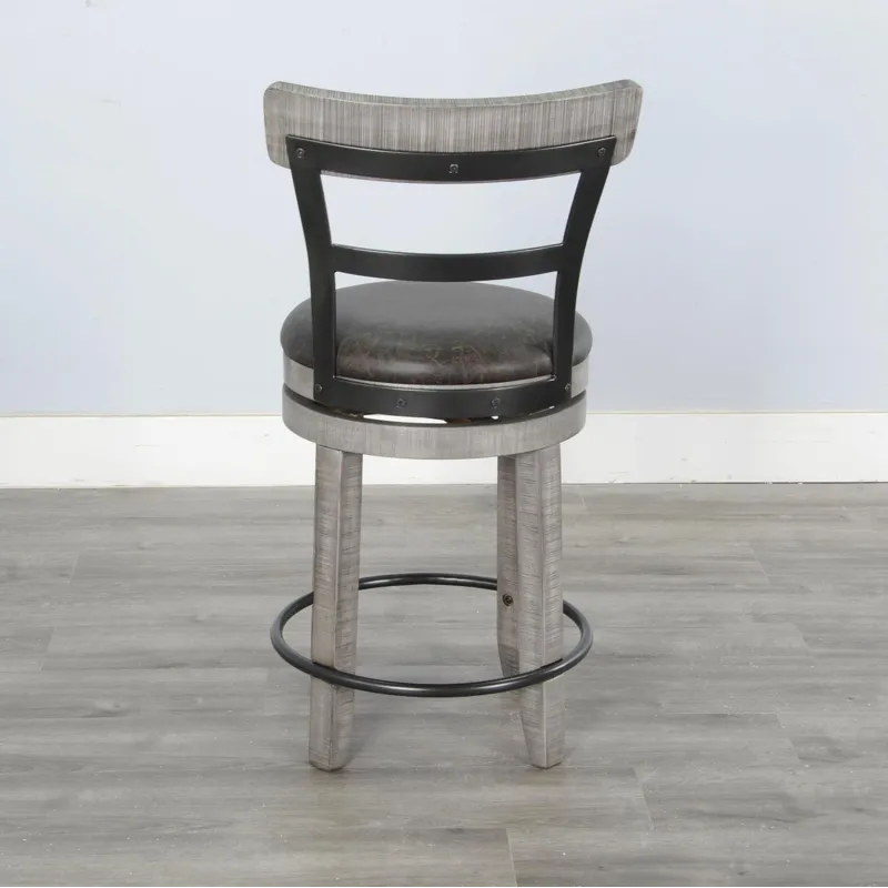 ALPINE GREY 24"H Swivel Barstool, Cushion Seat