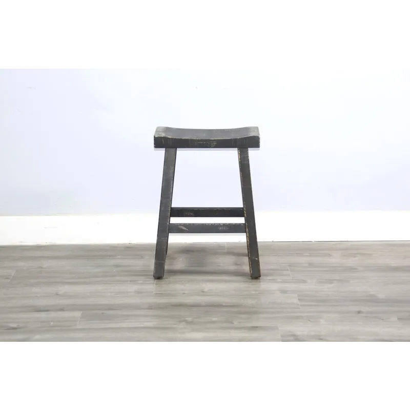 MARINA Black Sand 24"H Saddle Seat Stool, Wood Seat