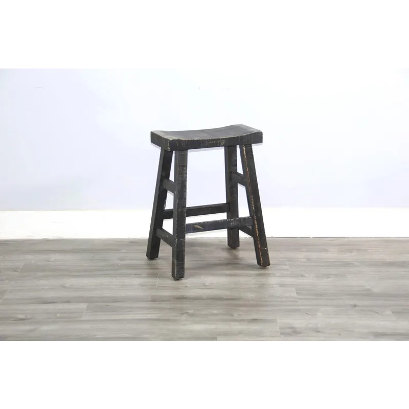 MARINA Black Sand 24"H Saddle Seat Stool, Wood Seat