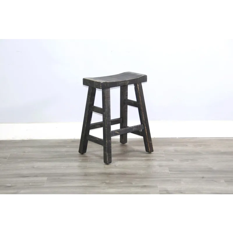 MARINA Black Sand 24"H Saddle Seat Stool, Wood Seat