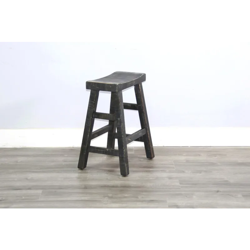 MARINA Black Sand 24"H Saddle Seat Stool, Wood Seat