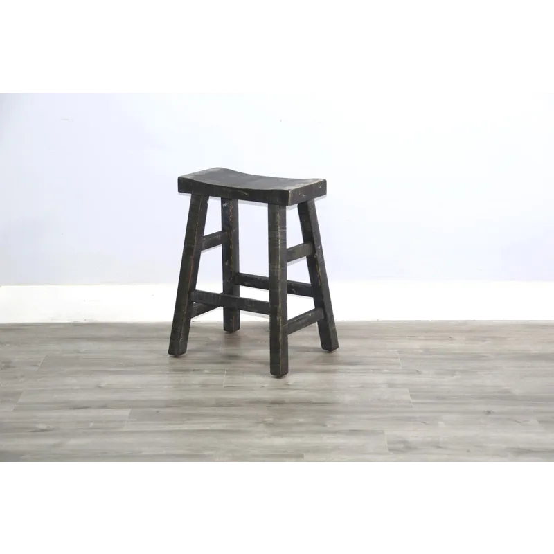 MARINA Black Sand 24"H Saddle Seat Stool, Wood Seat