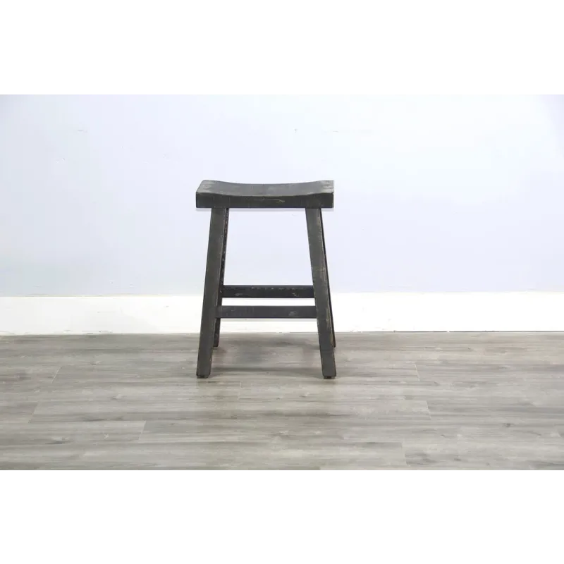 MARINA Black Sand 24"H Saddle Seat Stool, Wood Seat