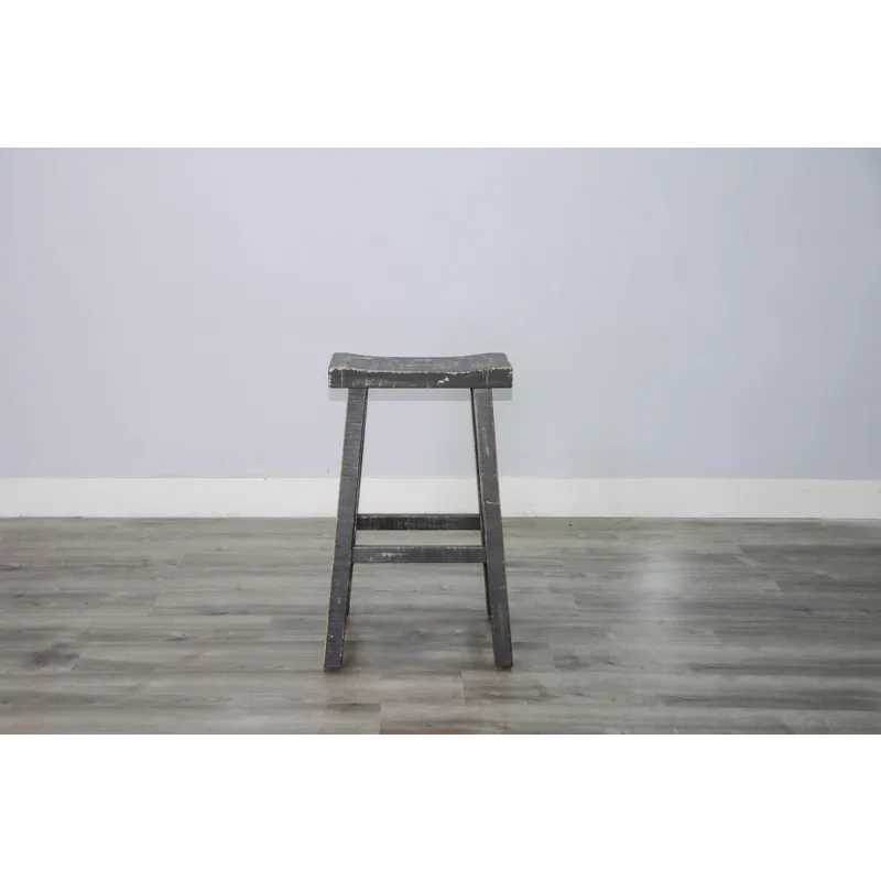 MARINA Black Sand 30"H Saddle Seat Stool, Wood Seat