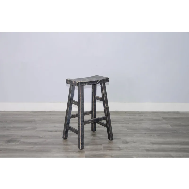 MARINA Black Sand 30"H Saddle Seat Stool, Wood Seat