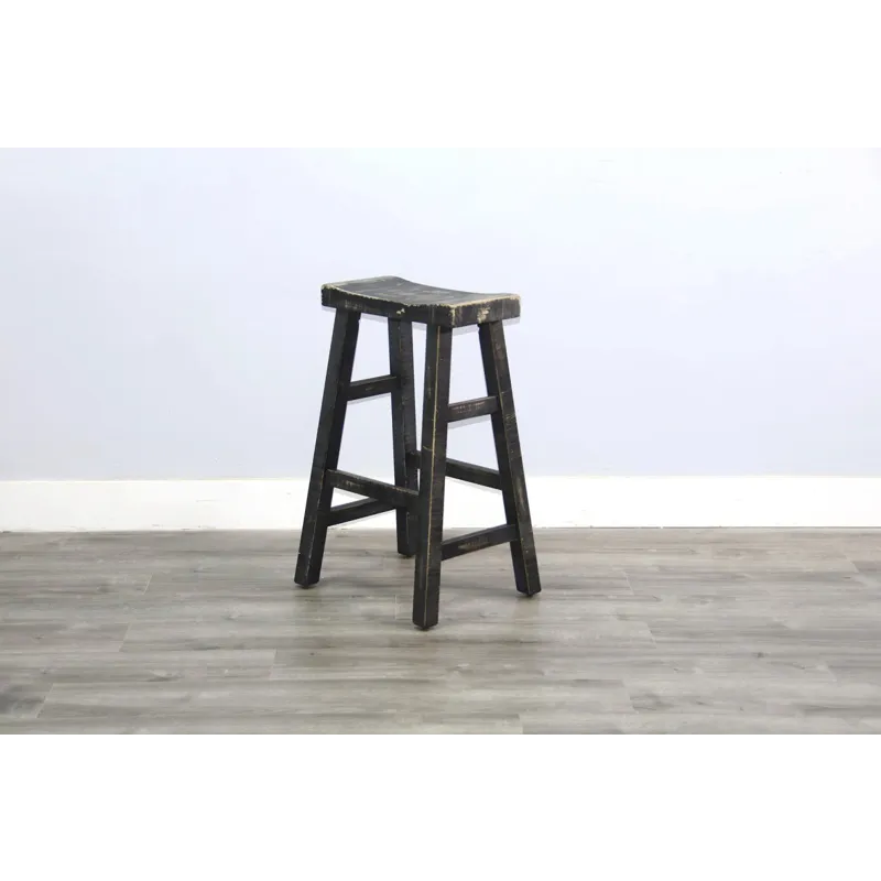 MARINA Black Sand 30"H Saddle Seat Stool, Wood Seat