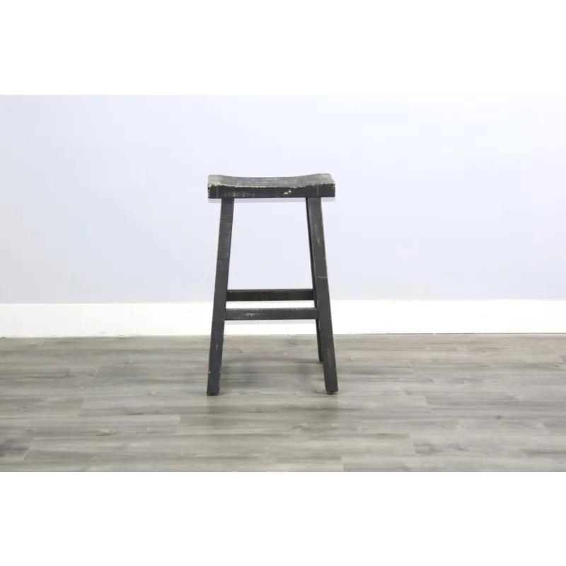 MARINA Black Sand 30"H Saddle Seat Stool, Wood Seat
