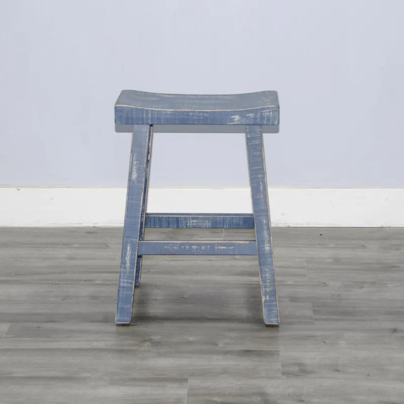 MARINA Ocean Blue 24"H Saddle Seat Stool, Wood Seat