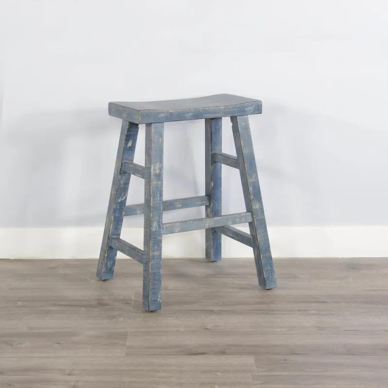 MARINA Ocean Blue 24"H Saddle Seat Stool, Wood Seat