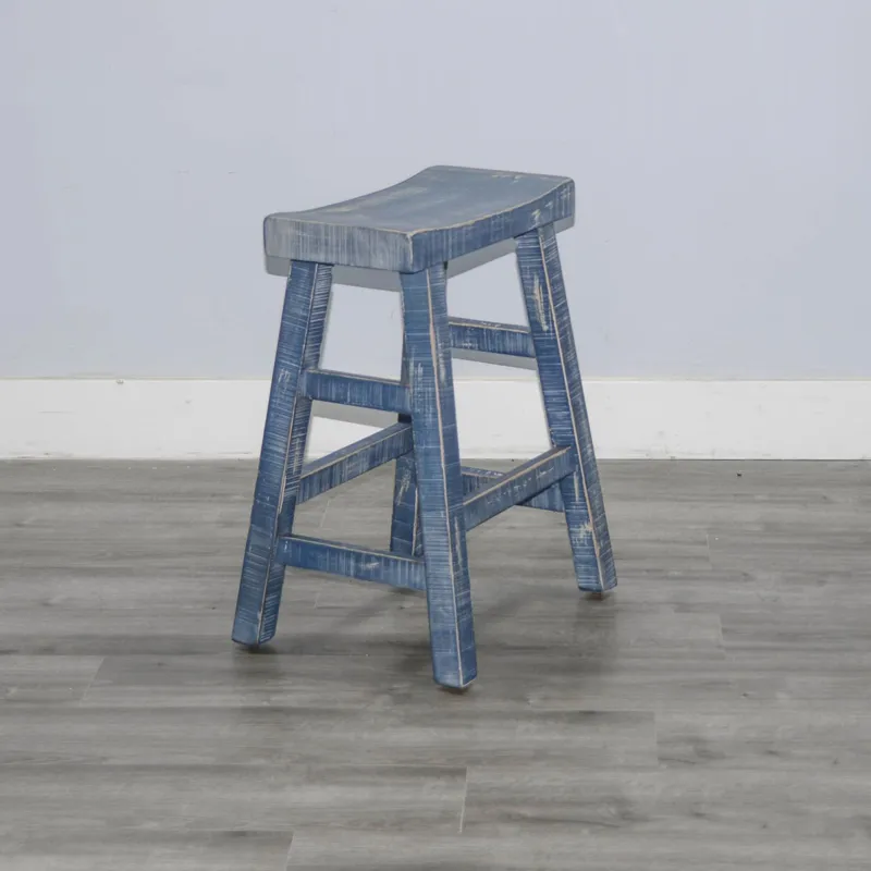 MARINA Ocean Blue 24"H Saddle Seat Stool, Wood Seat