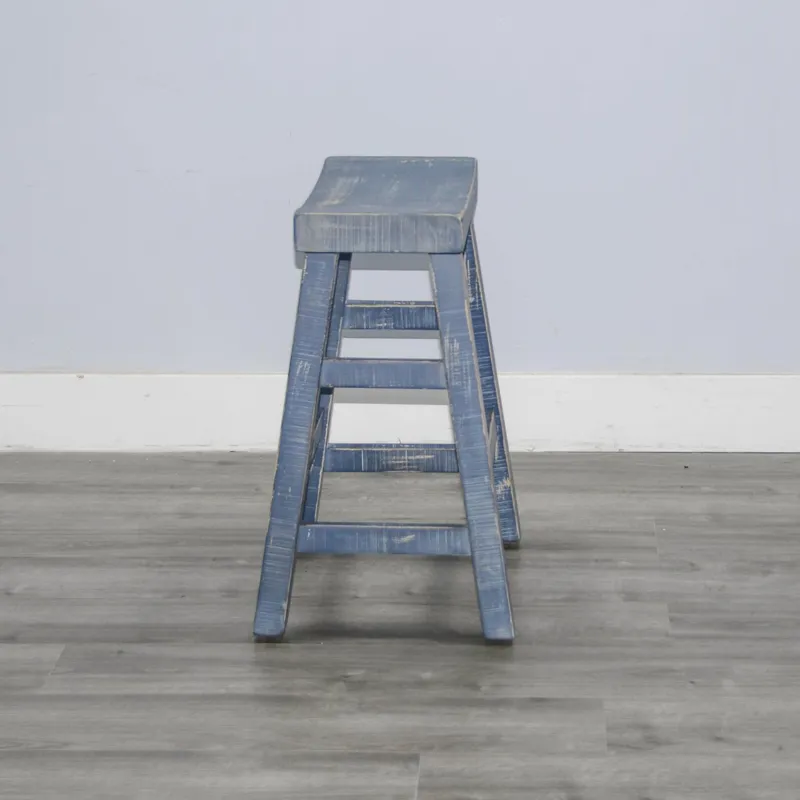MARINA Ocean Blue 24"H Saddle Seat Stool, Wood Seat