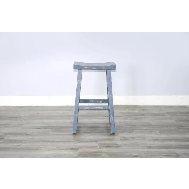 MARINA Ocean Blue 30"H Saddle Seat Stool, Wood Seat